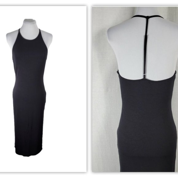 SNST Bodycon Midi Dress S Black T-back Side Slit Knit Material NWT - Picture 1 of 11